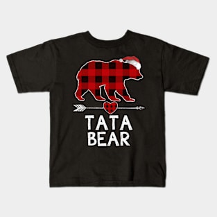 Red Plaid Tata Bear Santa Arrow Shirt Matching Pajama Family Kids T-Shirt